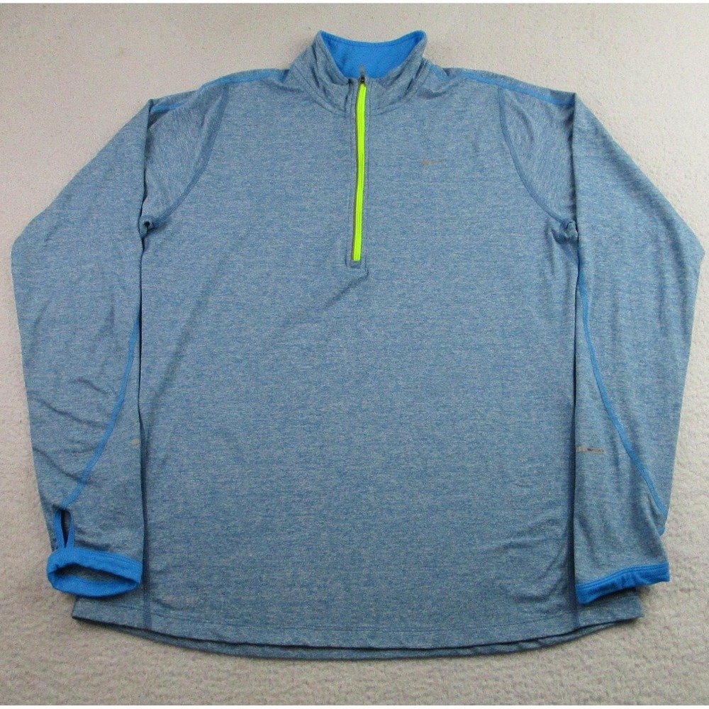 Nike Dri-FIT Pullover Womens Large Blue Half Zip Running Thumbholes Reflective